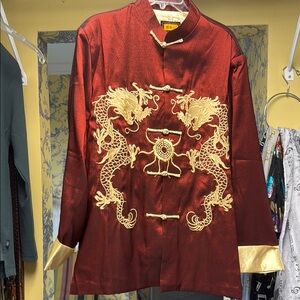 Traditional Tangzhuang Dragon Embroidered Jacket burgundy Chinese Zhongshan NEW